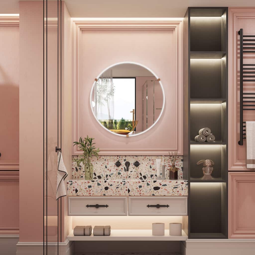 32" Wall Mounted Bathroom Round Framed Acrylic PMMA luminous LED Mirror With Memory Function - 32"Wx32"H