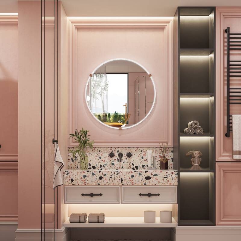 32" Wall Mounted Bathroom Round Framed Acrylic PMMA luminous LED Mirror With Memory Function - 32"Wx32"H