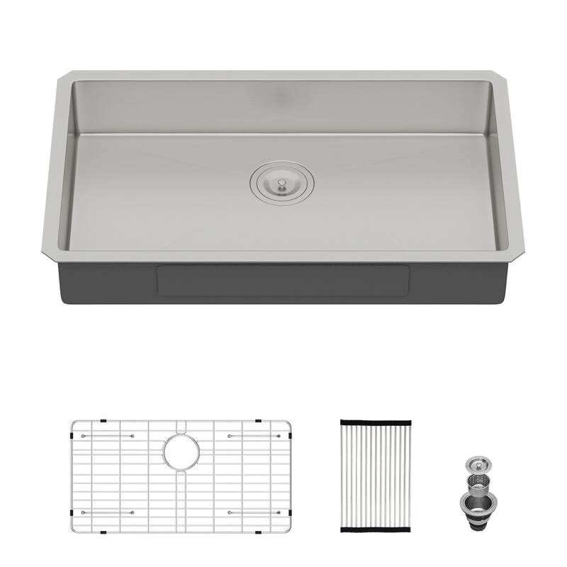 Undermount Single Bowl 16 Gauge Stainless Steel Kitchen Sink in Brushed Nickel