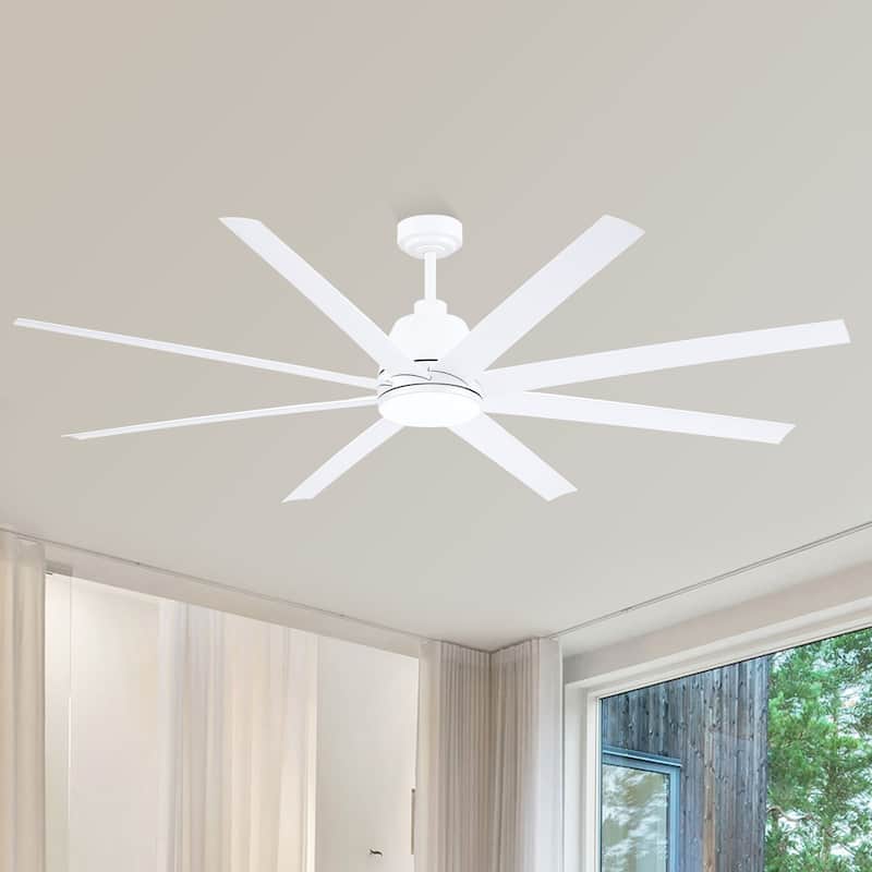 72 Inch Large Ceiling Fan with Light,Reversible DC Motor,LED Integrated,Remote and APP Control - 72 inches - White