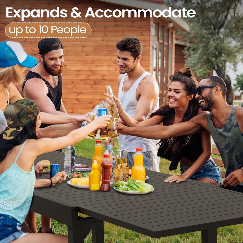 5/7/11-Piece Outdoor Patio Dining Set Aluminum Expandable Rectangular Dining Table with Adjustable Back Folding Chairs