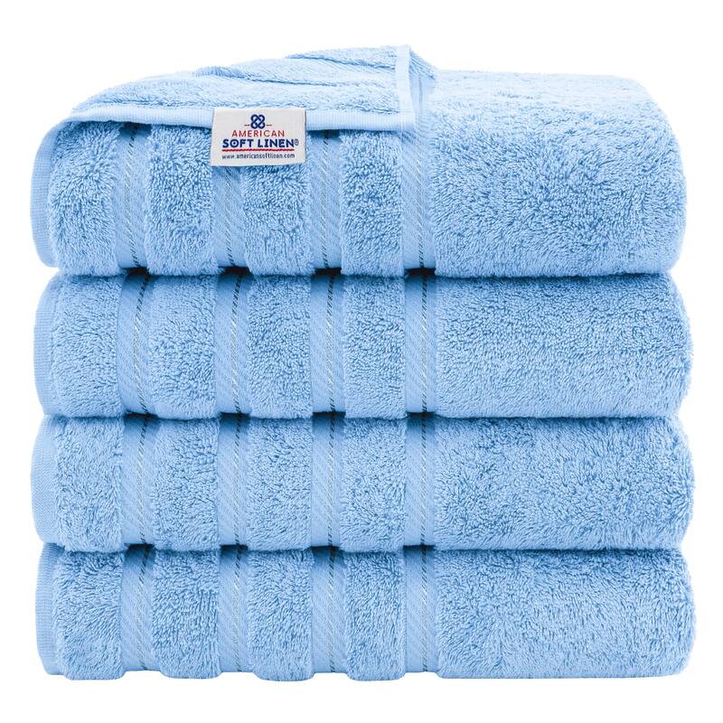 American Soft Linen 100% Cotton Turkish Bath Towels Large, 4 Pack Luxury Hotel Spa Quality Turkish Bath Towels Bathroom Sets - Sky Blue