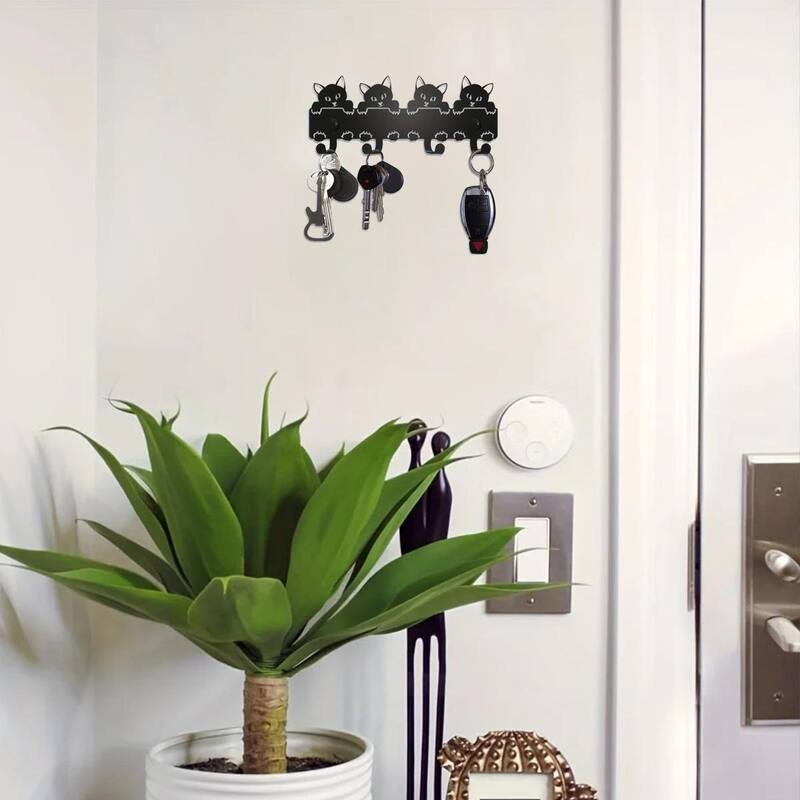Black Metal Wall Hook Rack Space Saving 6 Hook Organizer for Towels Coats and Accessories - 6.45”L x 2.71”H