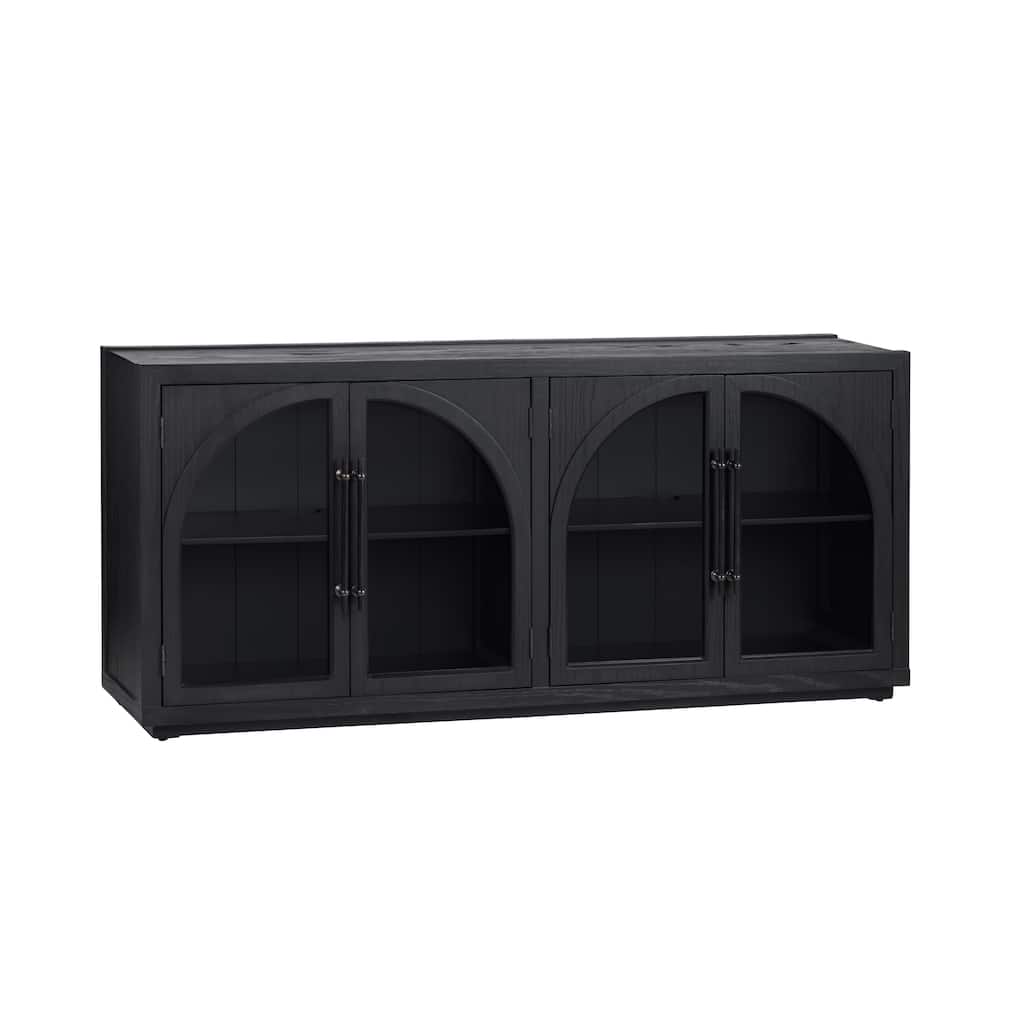 70 in. Black Solid Wood 4 Door Media Credenza_Sideboard