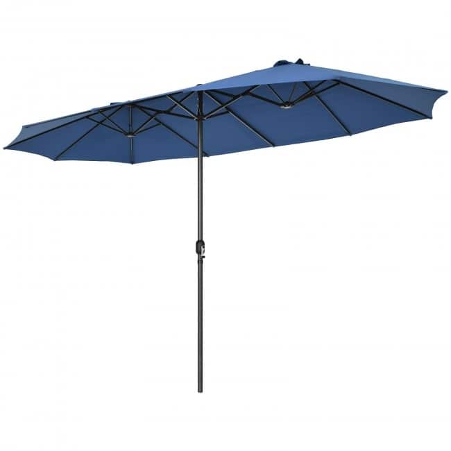 15 Feet Patio Double-Sided Umbrella with Hand-Crank System - 15.4' x 9.2' x 8.0' (LxWxH)
