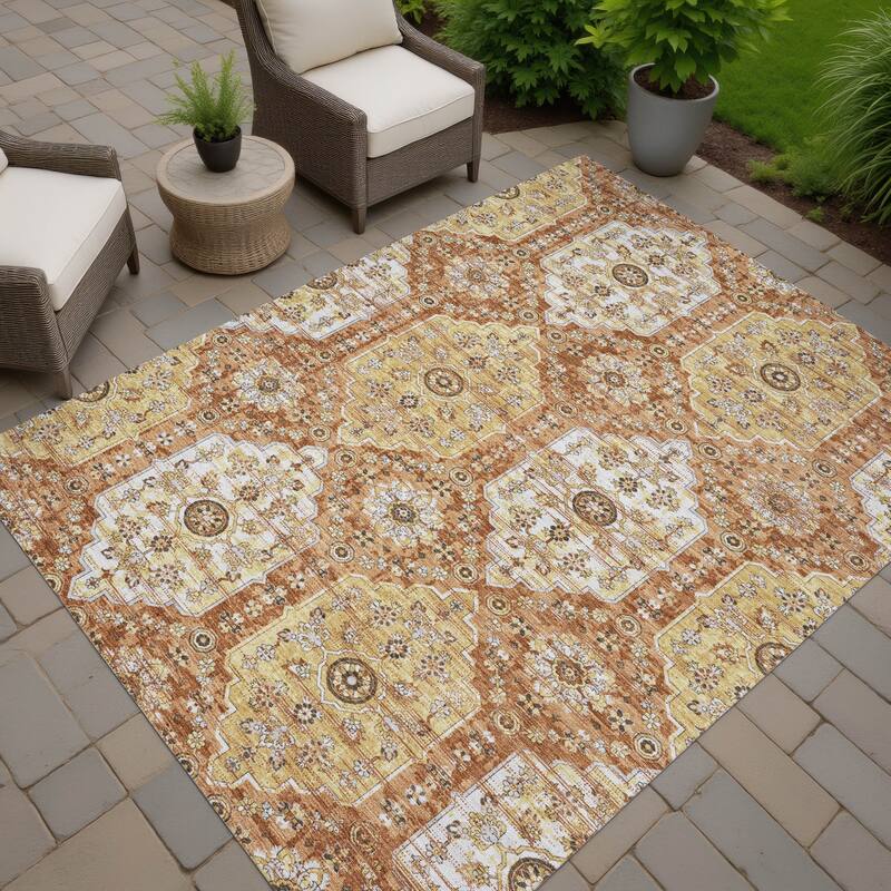 Machine Washable Indoor/ Outdoor Traditional Kiowa Chantille Rug