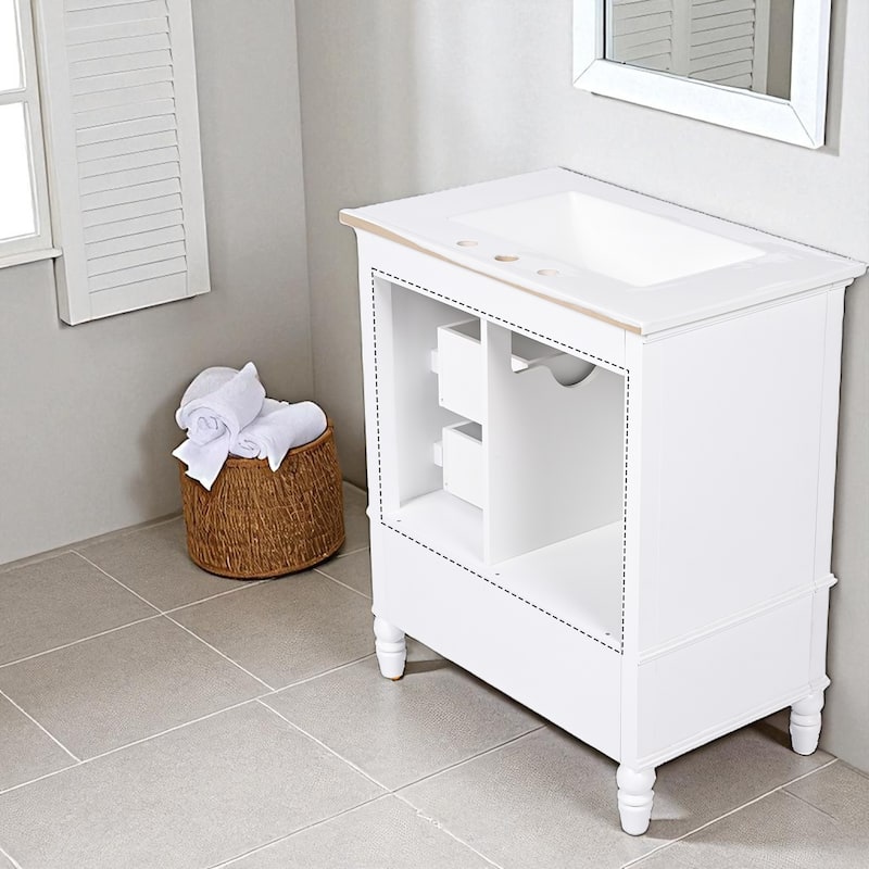 30" Bathroom Vanity with Sink, Freestanding Cabinet with 1 Door and 3 Drawers, Solid Wood Legs, MDF Structure, Soft-Close