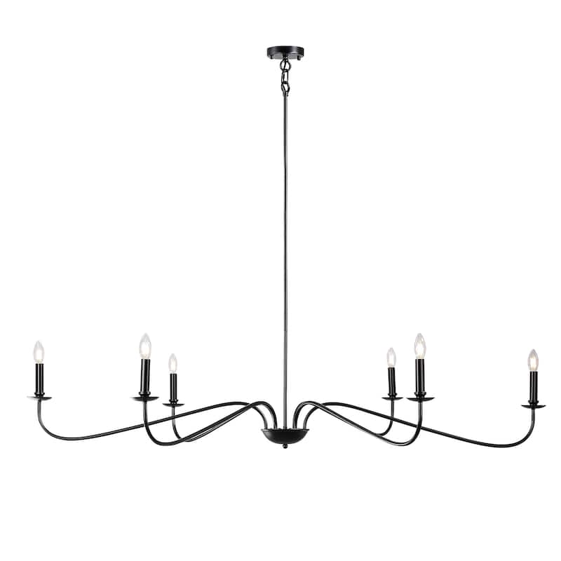 6 Light 64 Inches Minimalist Chandelier in Matte Black / Gold /Chrome - N/A