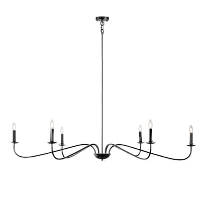 6 Light 64 Inches Minimalist Chandelier in Matte Black or Gold - N/A