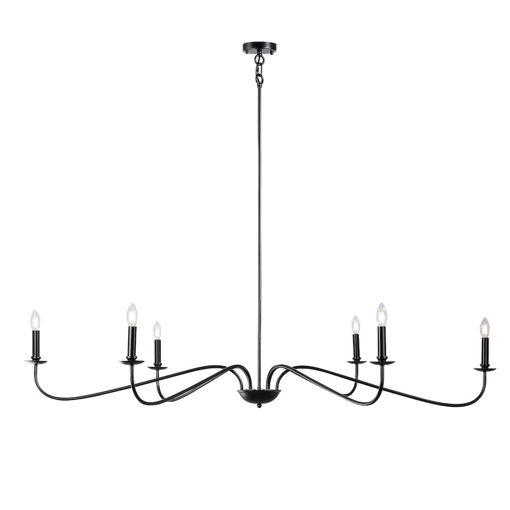 6 Light 64 Inches Minimalist Chandelier in Matte Black / Gold /Chrome
