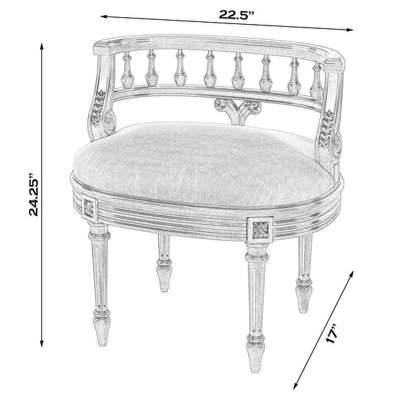 dimension image slide 2 of 3, Hathaway 22.5 in. W Oval Upholstered and Wood Traditional Vanity Seat