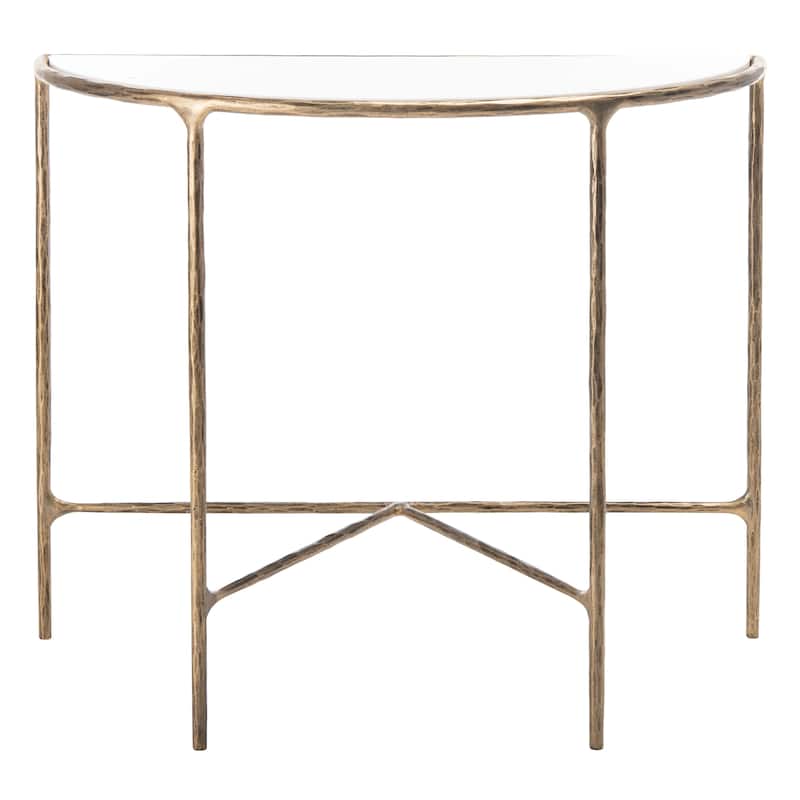 SAFAVIEH Couture Constanca Forged Metal Console Table - 36" W x 18" L x 30" H - 36"W x 18"D x 30"H - Brass/Glass