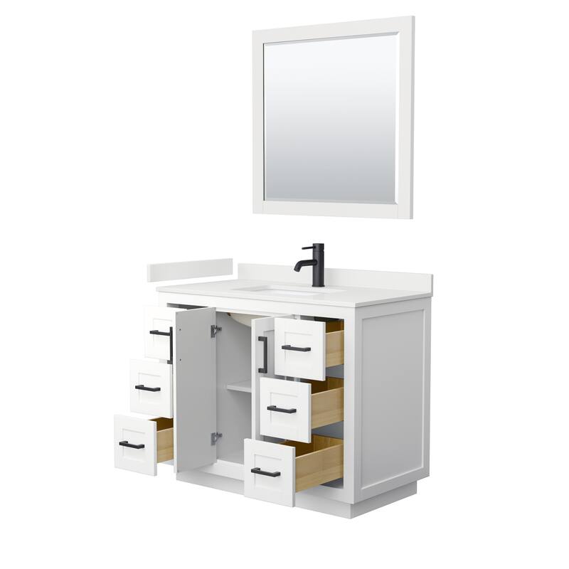 Miranda 42-inch Single Vanity, Quartz Top, 34-inch Mirror