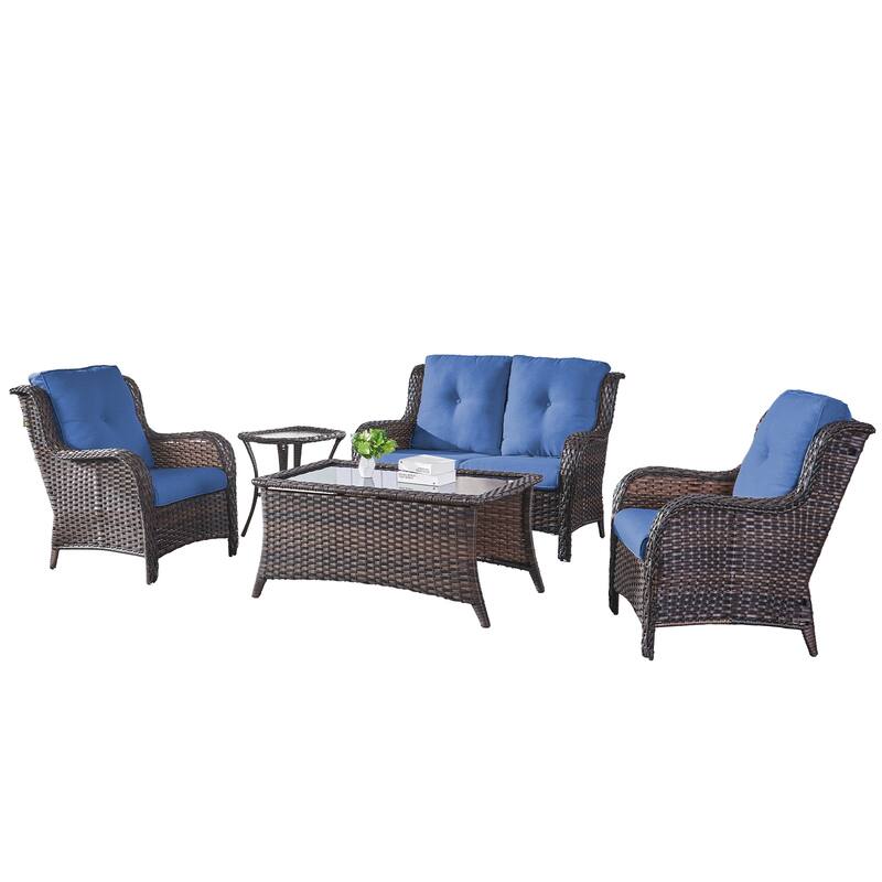 Pocassy 5 Pieces Outdoor Patio 2-Seat Sofa Chairs with Coffee Table