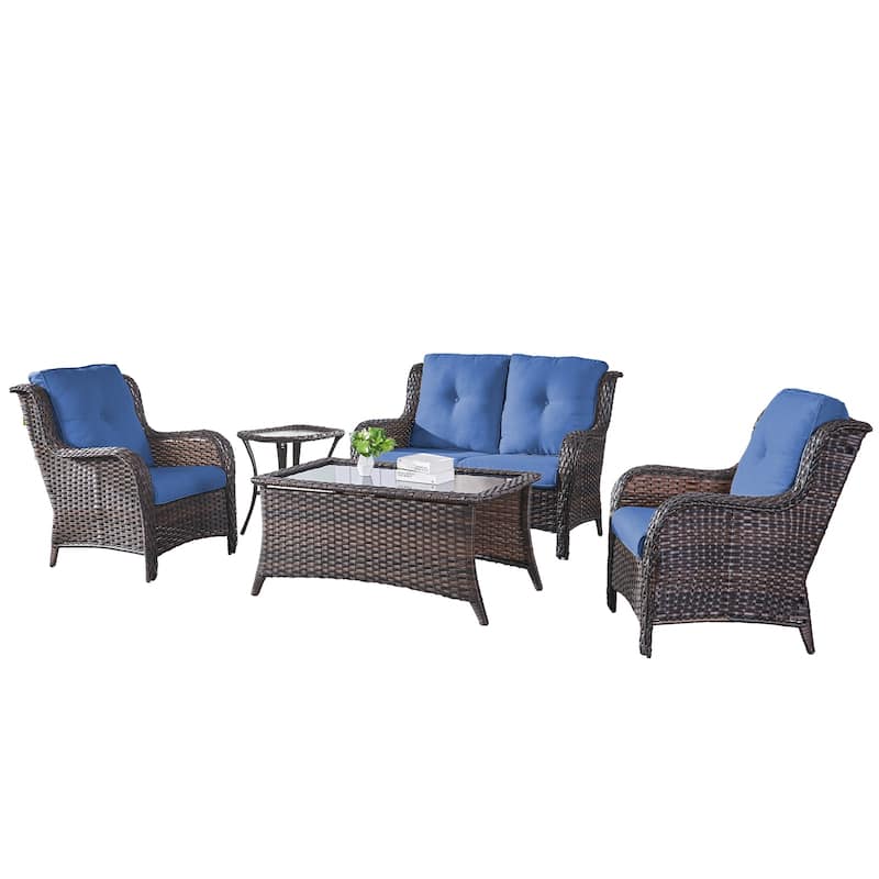 Pocassy Outdoor Patio Sofa Chairs with Coffee Table