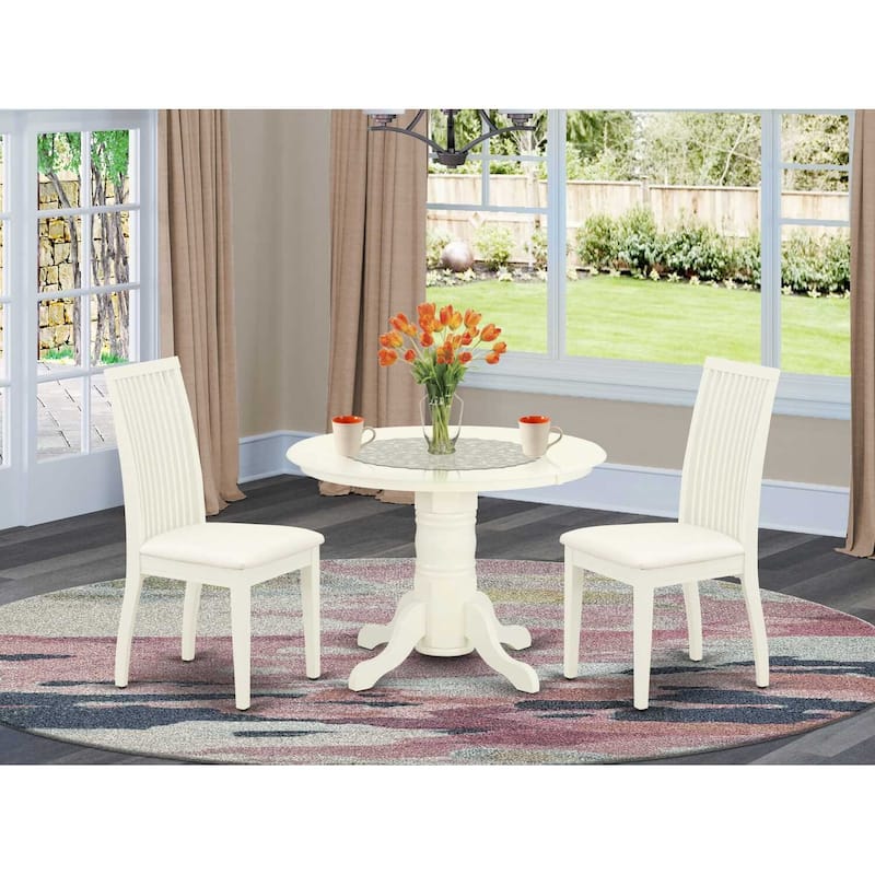 Round Dinette Set 3pc - Kitchen Table & Chairs, White - Small Space Dining Room Furniture