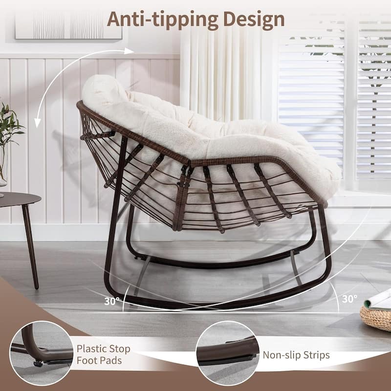 Outdoor Rattan Rocking Chair,Padded Cushion Rocker Recliner Chair Outdoor for Front Porch, Living Room, Patio, Garden