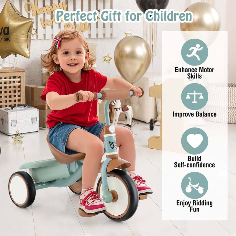 3 Wheel Kids Trike Toddler Tricycle w/Adjustable Seat & Storage Basket