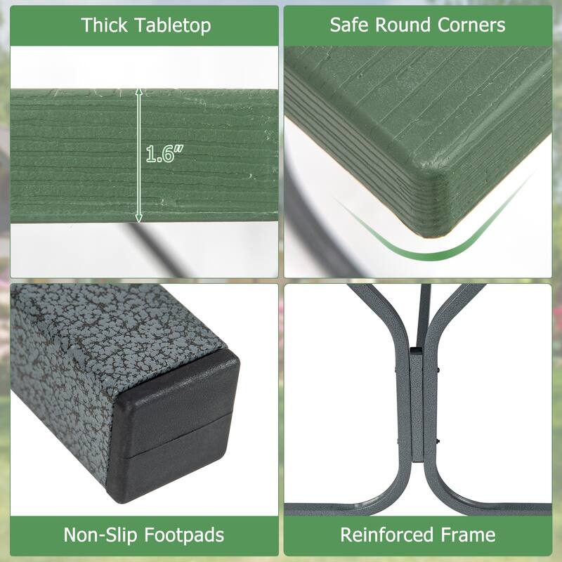 72 Inch 8-Person Outdoor Picnic Table and Bench Set with HDPE Wood-Texture Top and with Built-in Umbrella Hole