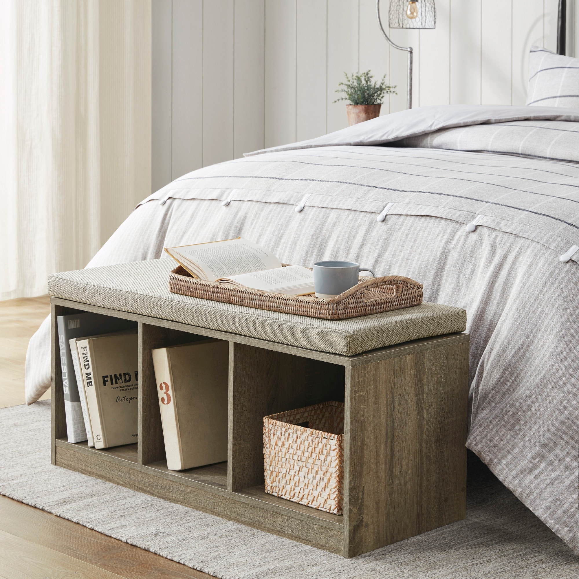 Bedroom accent benches with shop storage