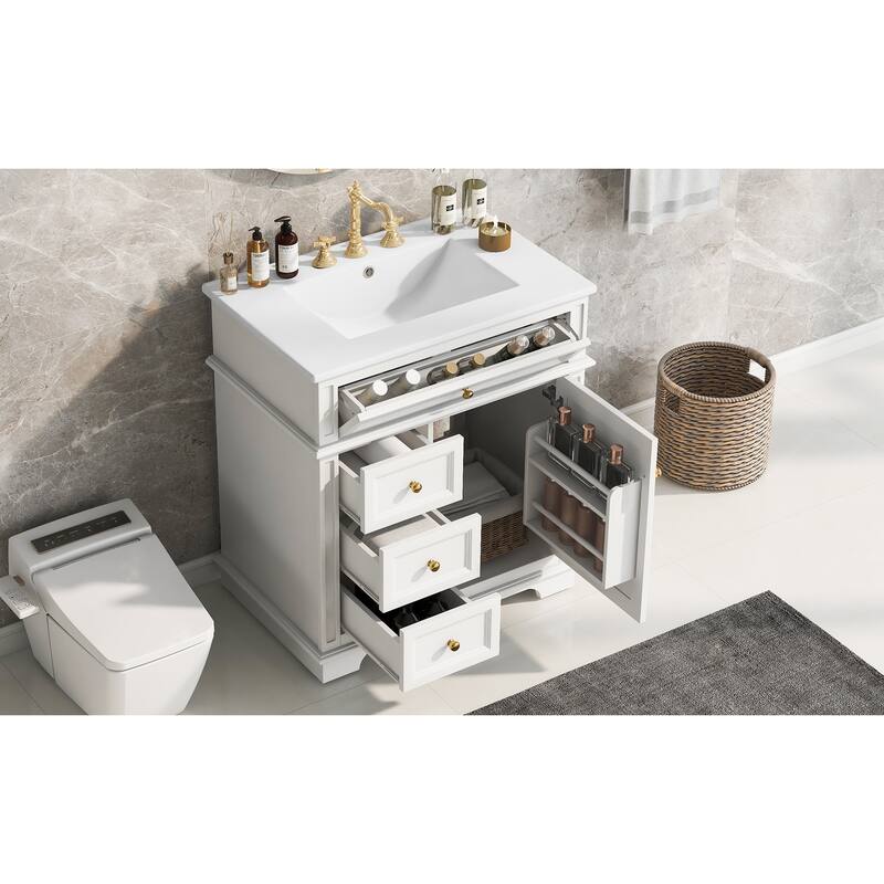 Modern 30-Inch Freestanding Vanity with Ceramic Sink, Soft-Closing Door, Drawers, and Painted Finish