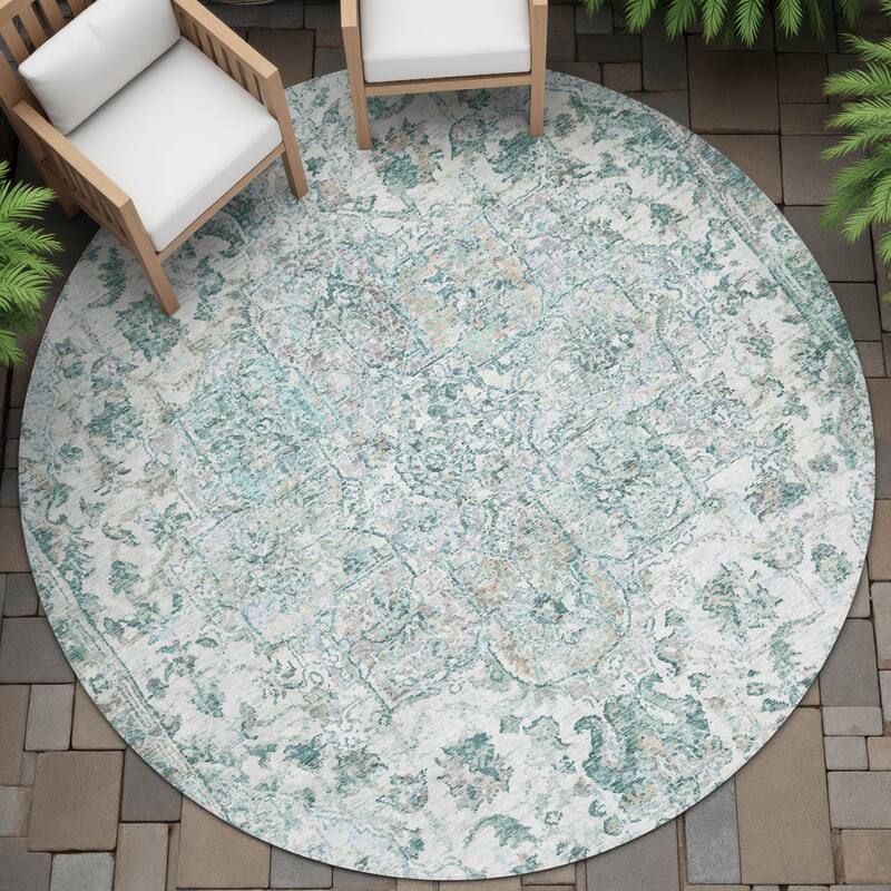 Machine Washable Indoor/Outdoor Traditional Chantille Rug - Teal - 8' x 8'