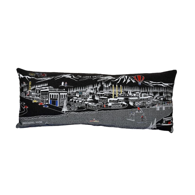 HomeRoots 35" Black Bend Nighttime Skyline Lumbar Decorative Pillow