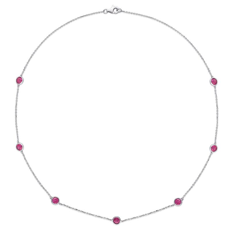 Miadora 14k White Gold Pink Sapphire Station Necklace - 4.9 mm x 16 inch x 7.6 mm - 4.9 mm x 16 inch x 7.6 mm