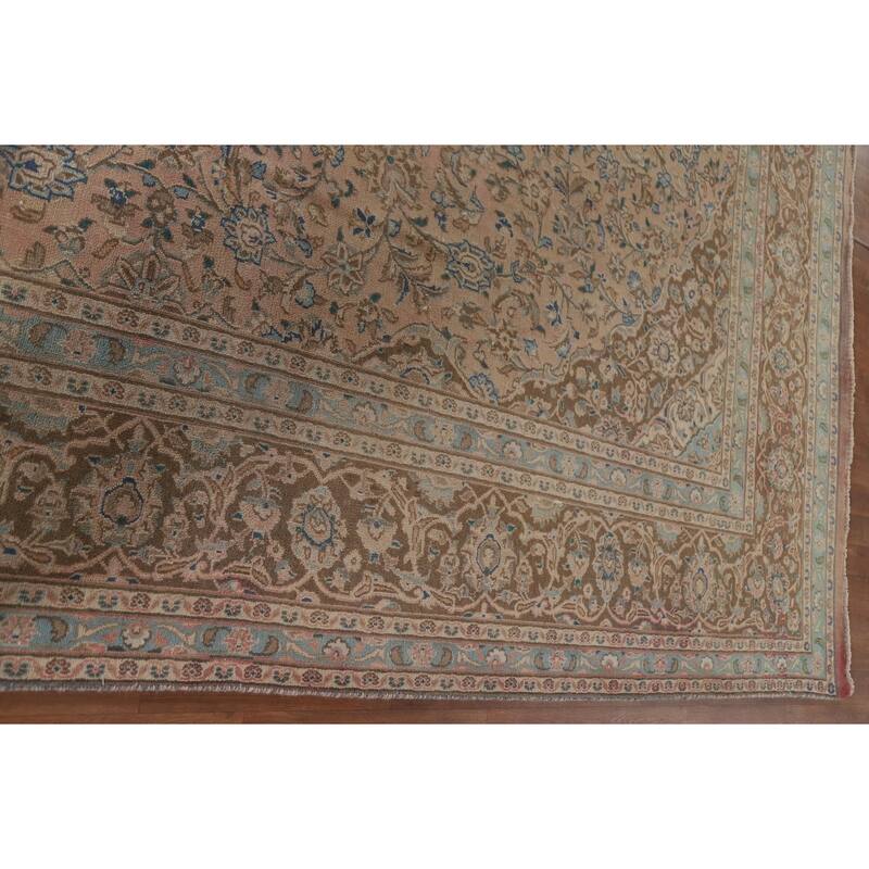 Hand Knotted Oriental 100% Wool Carpet Traditional Floral Peach Mashad Area Rug - 12' 6'' X 9' 7''