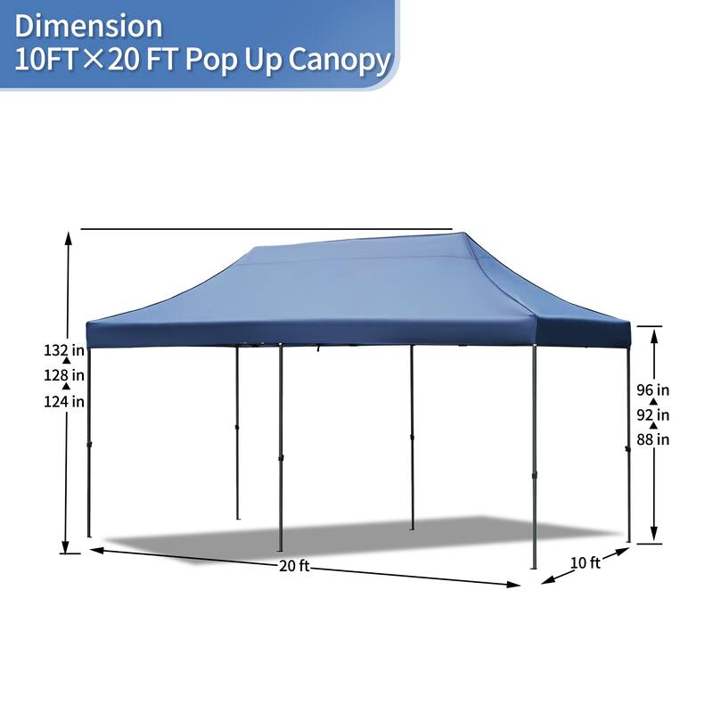 10x20ft Adjustable Height Pop Up Canopy Tent with 6 Sidewalls, UV and Waterproof Protection & Roller Bag