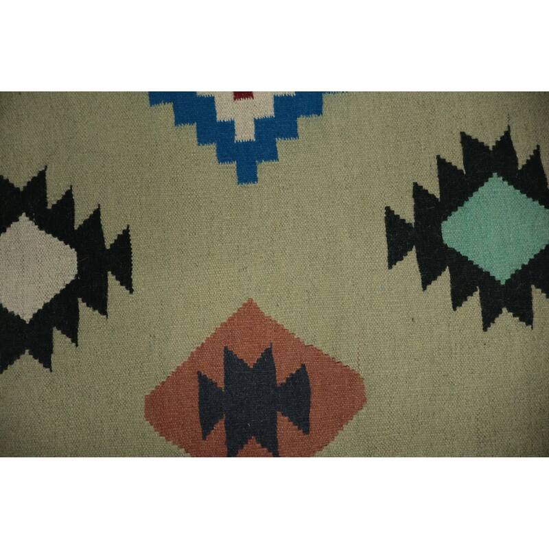 Hand Woven Oriental 100% Wool Carpet Southwestern Modern Green Kilim Area Rug - 10' 7'' X 8' 8''