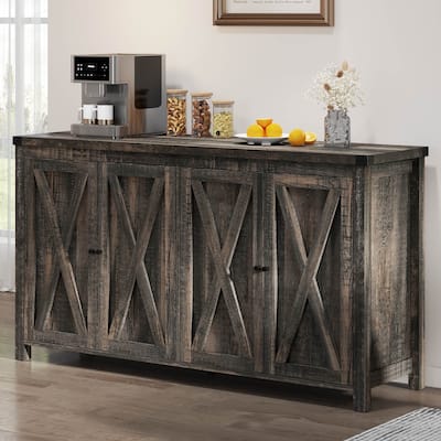 Moasis 55-inch Farmhouse Four-Door Buffet Cabinet Storage Kitchen Sideboard Buffet Table
