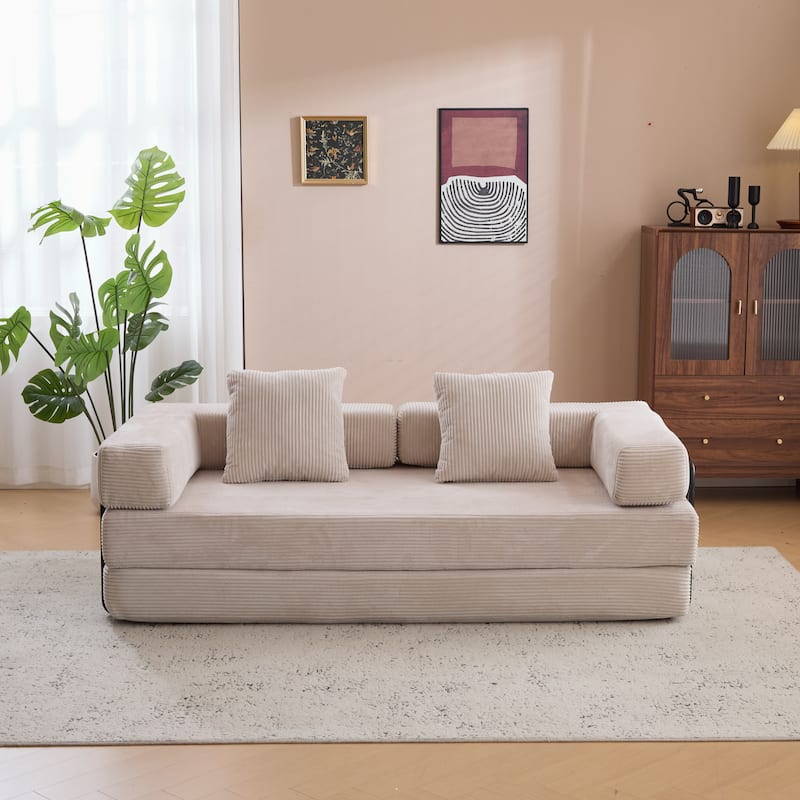 Convertible Floor Sofa Bed in Light Grey Corduroy, 77x37x24 inches