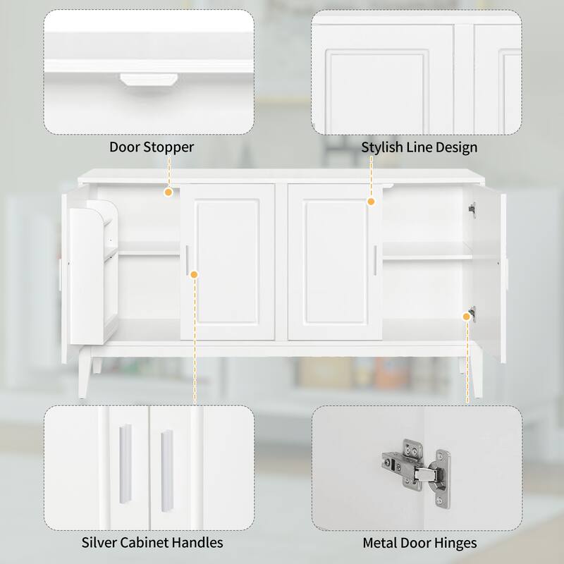 Buffet Cabinet with Door Shelf, Sideboard Cabinet with Adjustable Shelves, Wood Storage Cabinet with Conical Feet