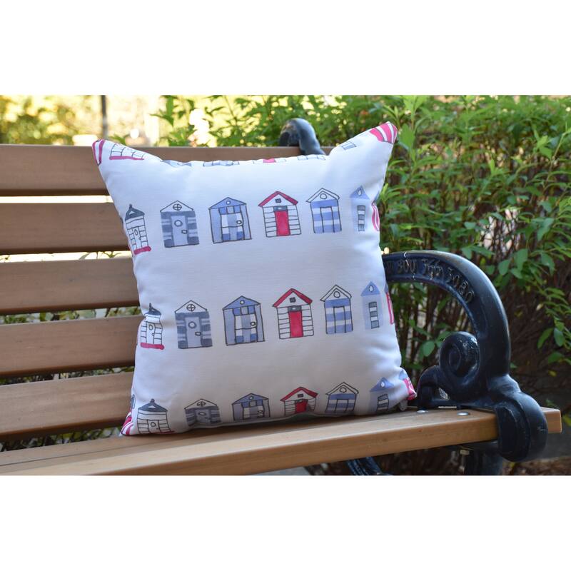 16 x 16 Inch Multi Beach Hut Stripe Print Outdoor Pillow