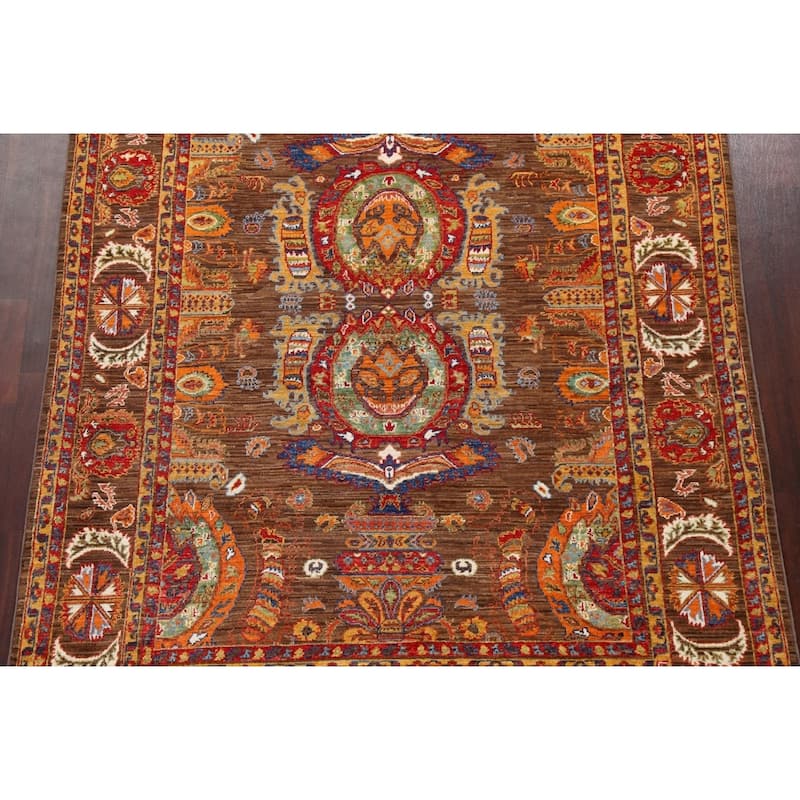 Geometric Vegetable Dye Ziegler Oriental Area Rug Handmade Wool Carpet - 6'0" x 8'9"