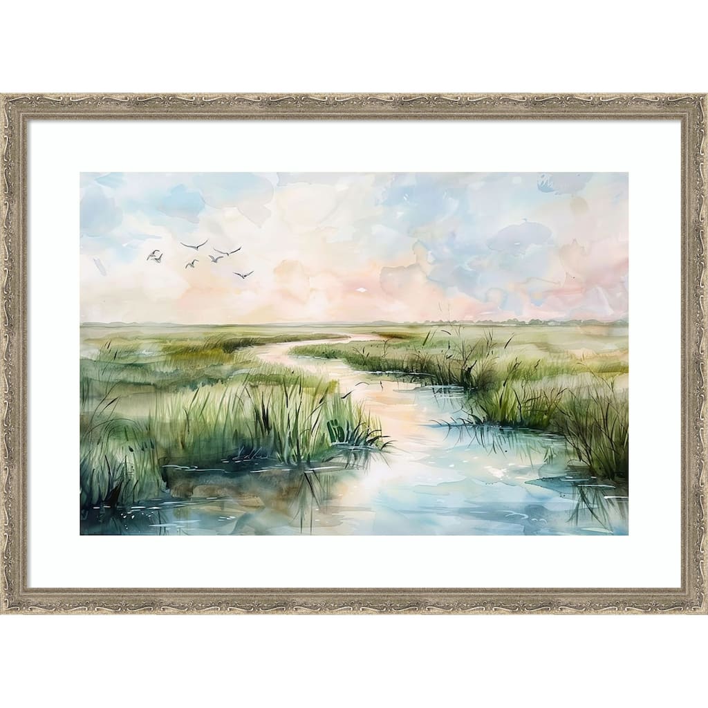 Marsh Meandering by Tradelink inhouse artist Wood Framed Wall Art Print - Mila Dark Silver