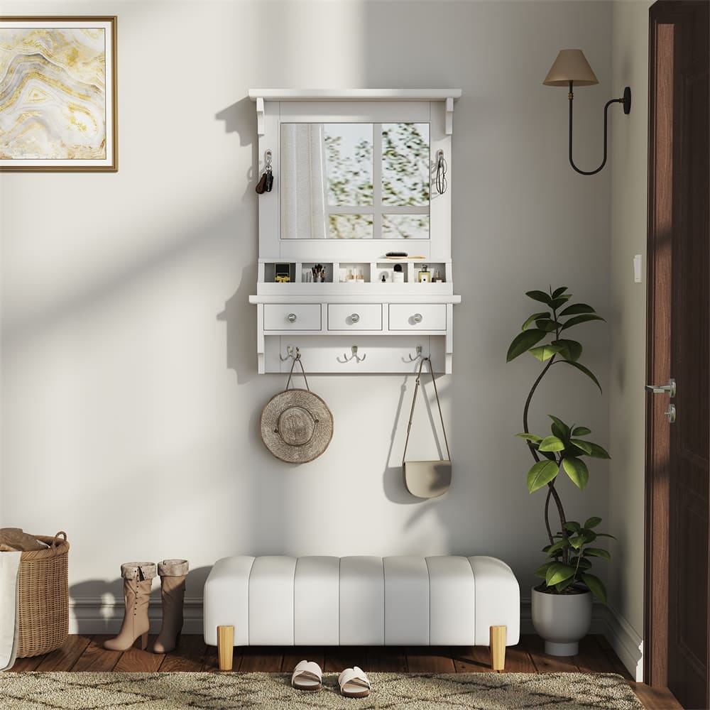 Floating Makeup Vanity with Big Mirror,Wall-Mounted Storage Vanity