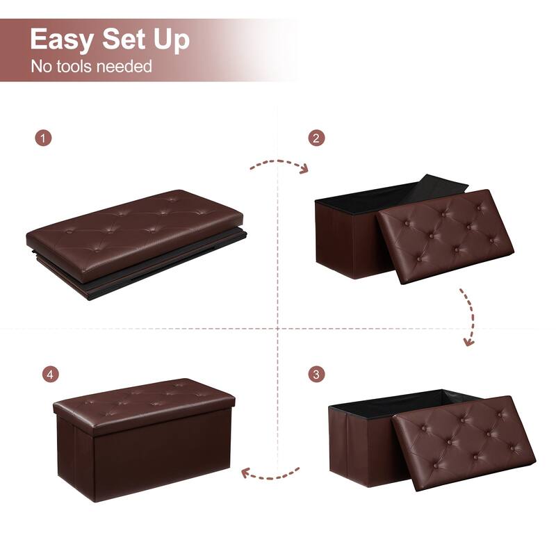 VECELO Leather Storage Ottoman Bench Foot Rest Stool/Seat(Set of 2), 12-inch/15-inch/30-inch/43-inch