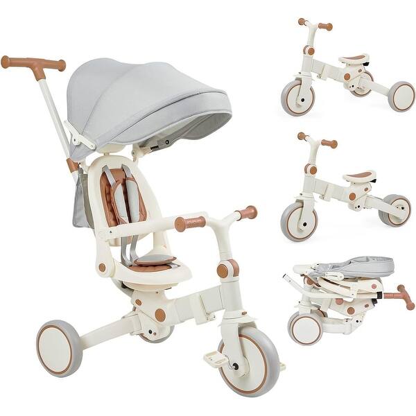 slide 2 of 7, Toddler Push Bike with Removable Pedal, Canopy, and Guardrail