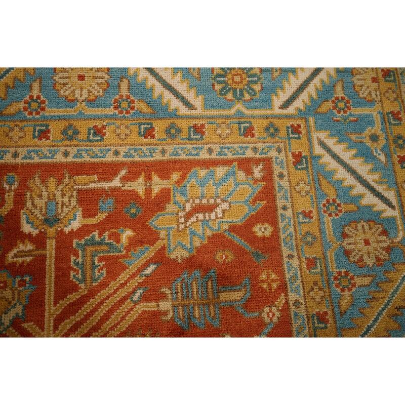 Orange Heriz Serapi Oriental Area Rug Hand-Knotted Wool Carpet - 9'0"x 11'9"