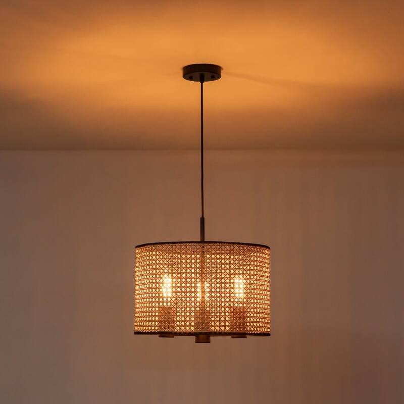 Vintage Natural Handmade Rattan Drum Pendant
