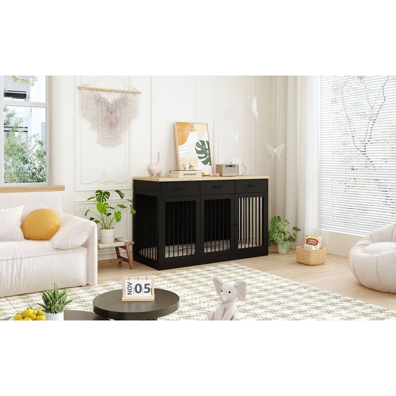 Modern Large Dog Crate with Storage Drawers - Elegant Espresso Finish