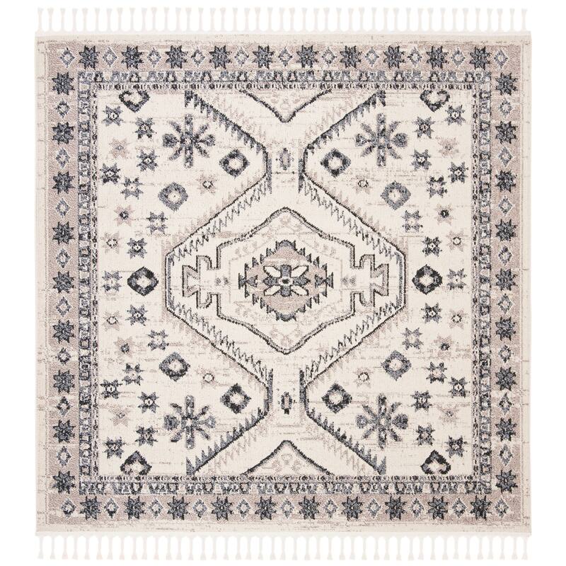 SAFAVIEH Marrakech Bernita Moroccan Boho Tribal Rug - 6'7" Square - Ivory/Grey