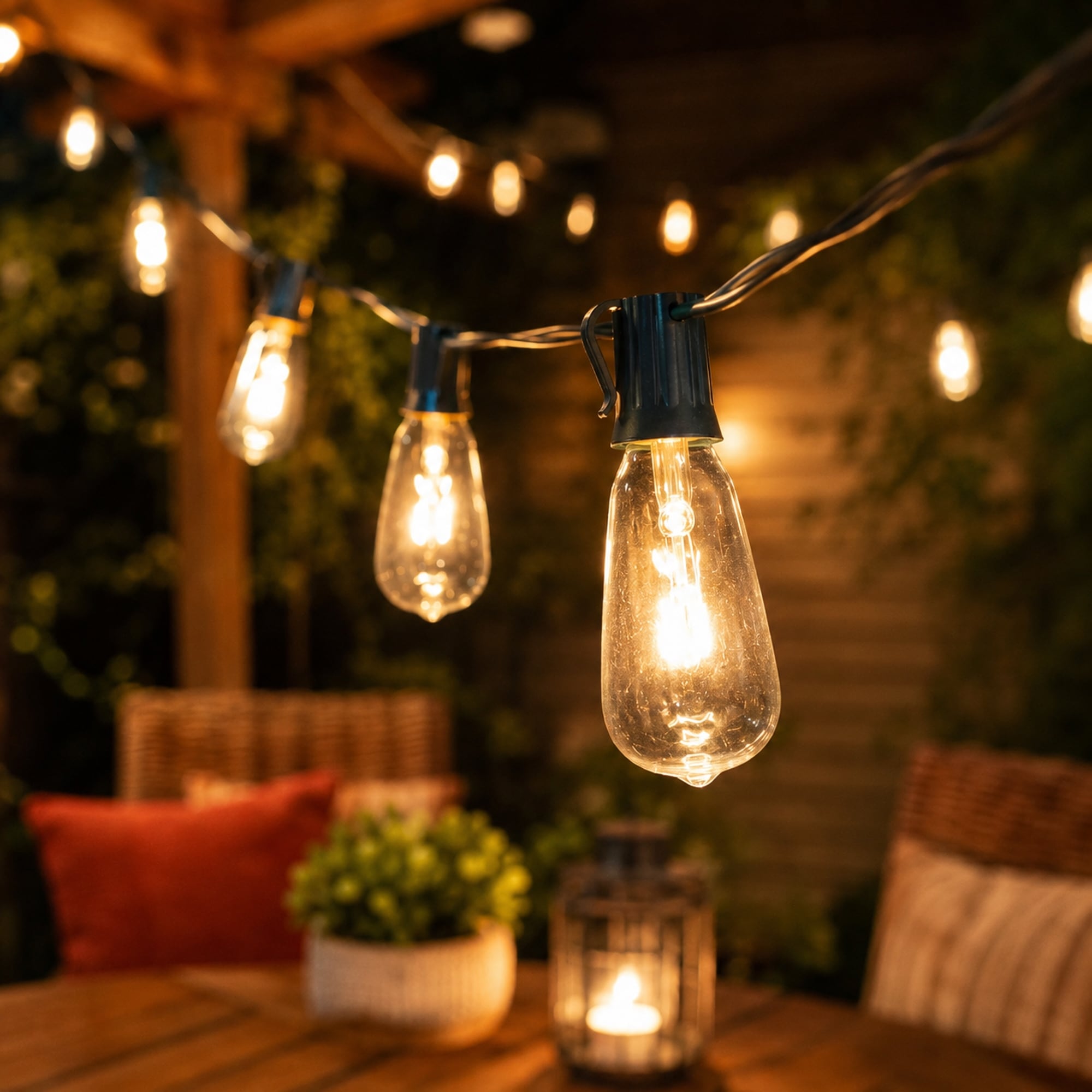 Edison Style St40 Indoor Outdoor Patio Lights Clear 9' Green Wire 10Ct