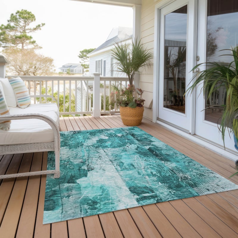 Machine Washable Indoor/ Outdoor Foilage Chantille Rug - Teal - 2'6" x 3'10"