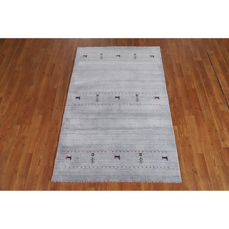 Hand Knotted Oriental 100% Wool Carpet Tribal Tribal Greys & Charcoal Gabbeh Area Rug - 4' 10'' X 3' 1''