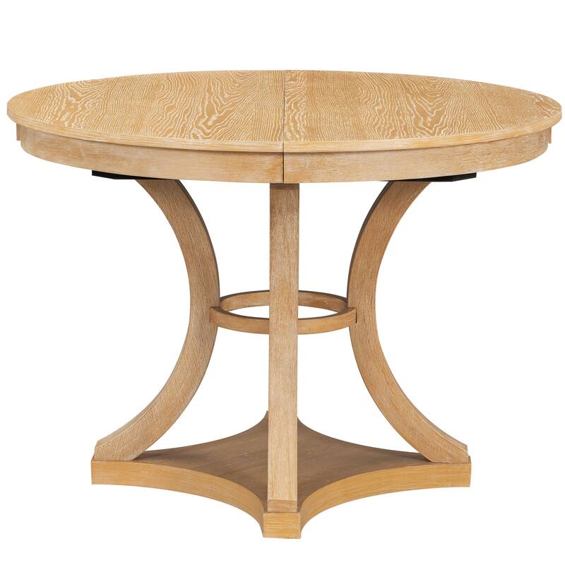 5-Piece Dining Table Set with Extendable Round Table, Kitchen Table Set with 4 Upholstered Chairs for Dining Room