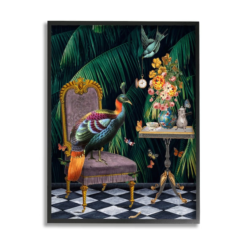 Stupell Regal Peacock On Chair Falling Palm Fronds Framed Wall Art - Green