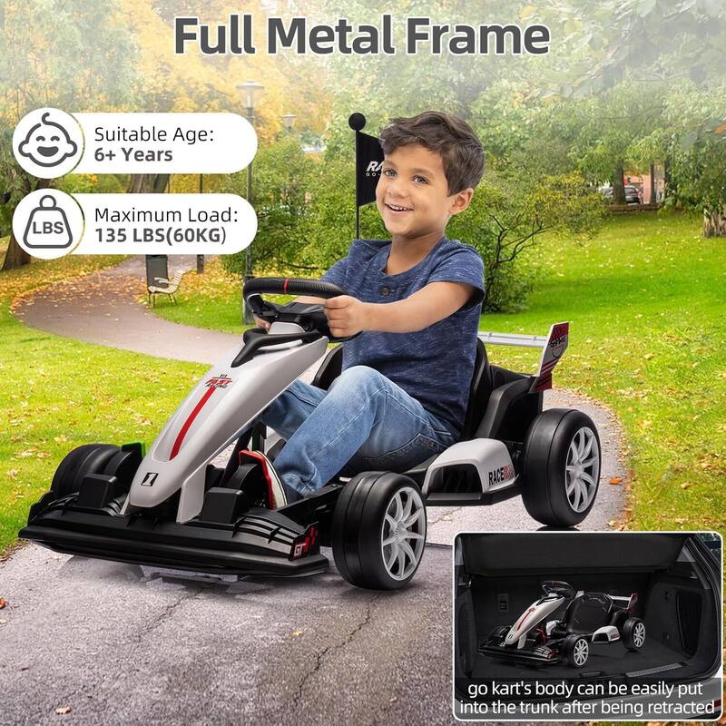 24V Go Kart, High Speed Drifting Kart Car Riding Vehicle Toy for Kids 6+ Years Best Gift